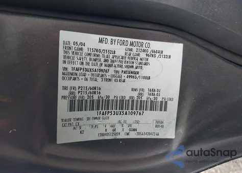 2005 Ford Taurus Se z USA, uszkodzony, nr VIN 1FAFP53UX5A109767